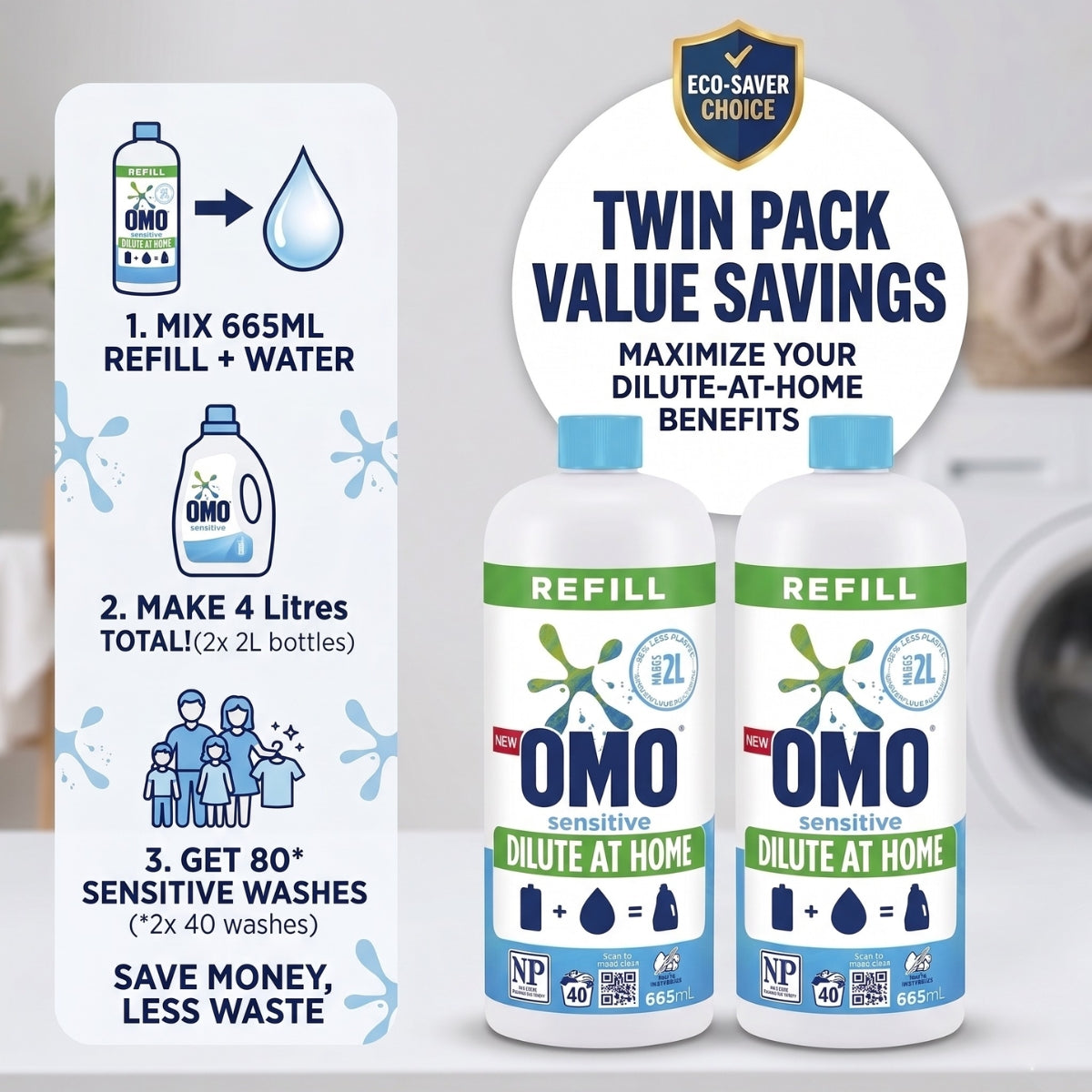 OMO Sensitive Laundry Liquid 665mL x2