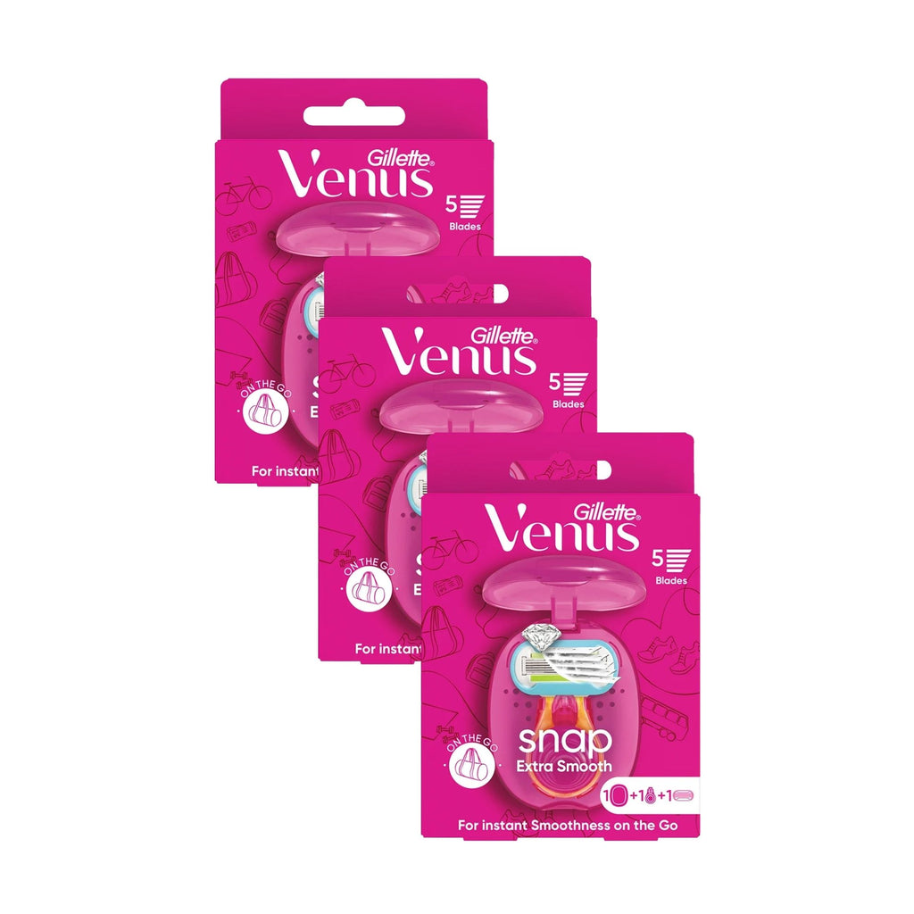 Gillette Venus Extra Smooth Includes Mini Handle & Travel Case x3