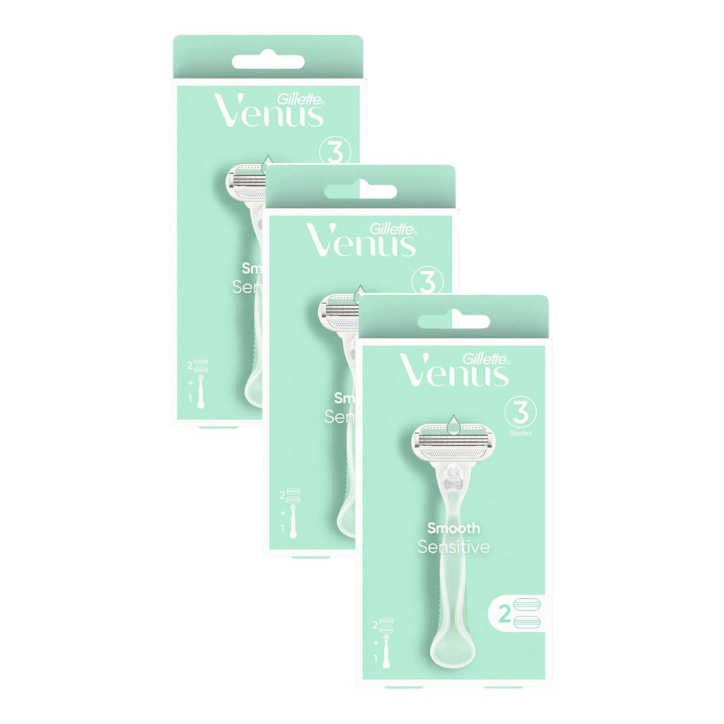 Gillette Venus Smooth Sensitive Handle & 2 Cartridges x3
