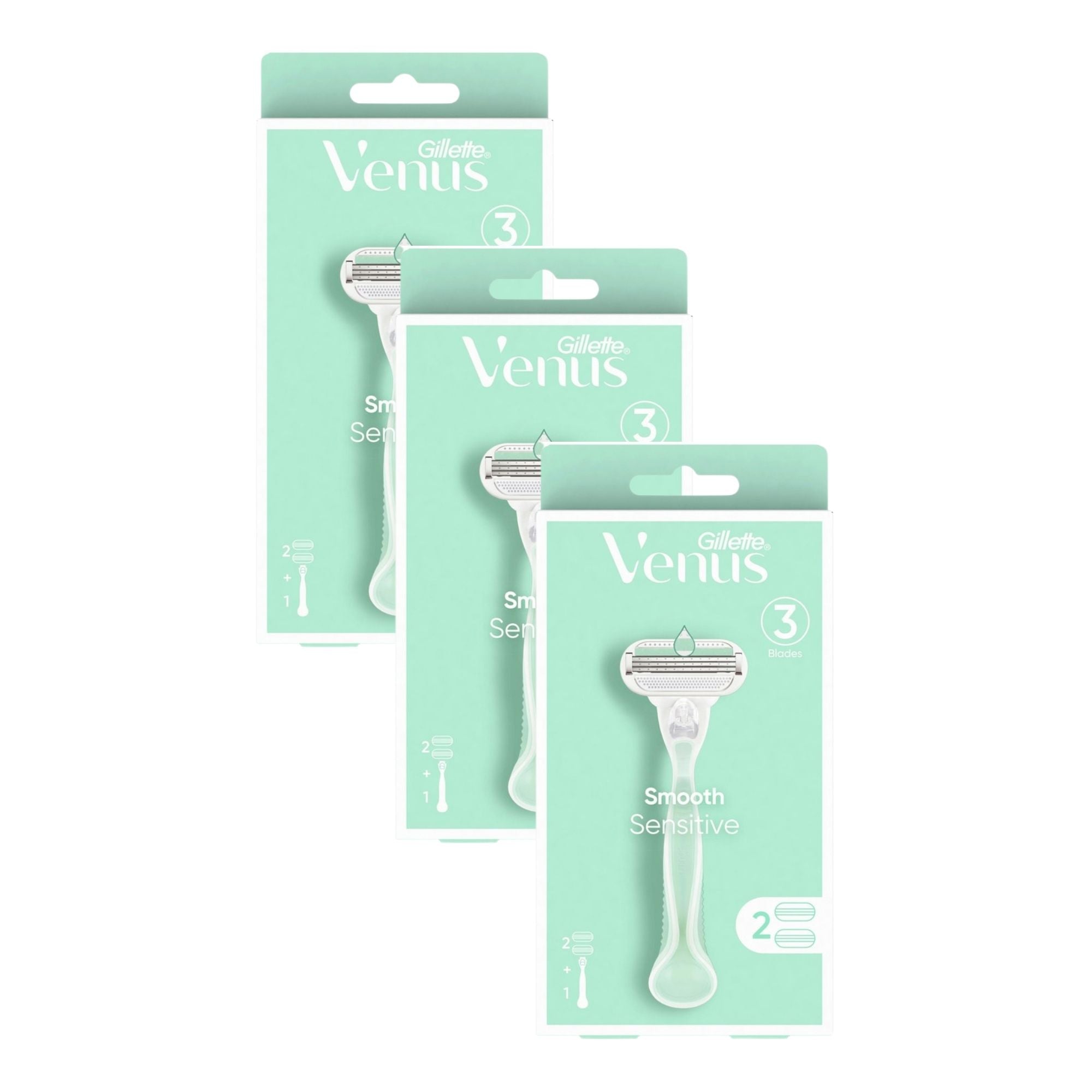 Gillette Venus Smooth Sensitive Handle & 2 Cartridges x3