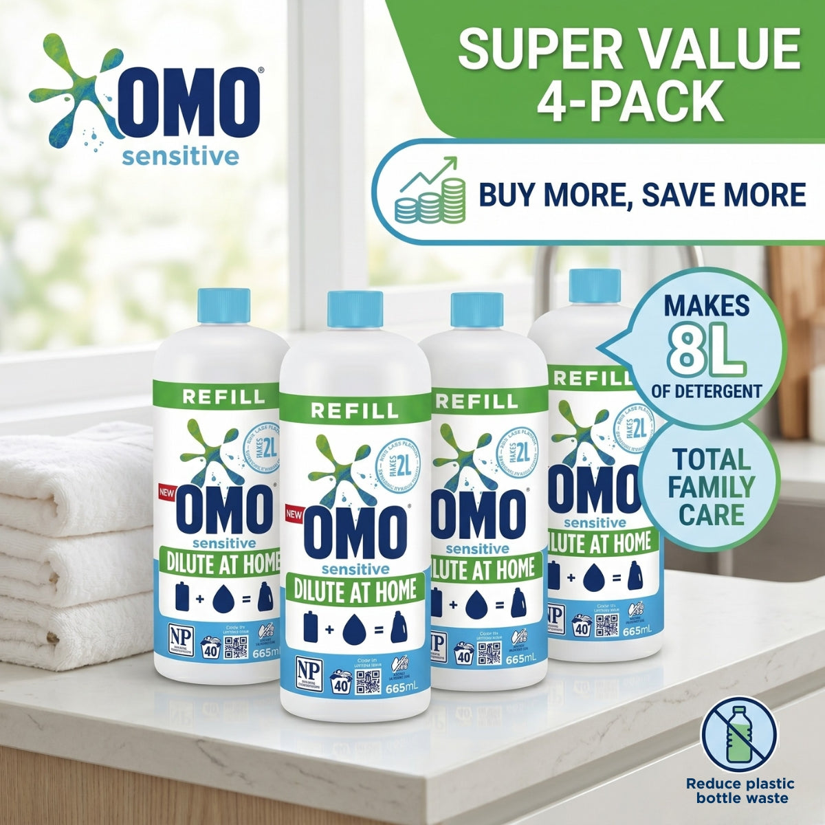 OMO Sensitive Laundry Liquid 665mL x4