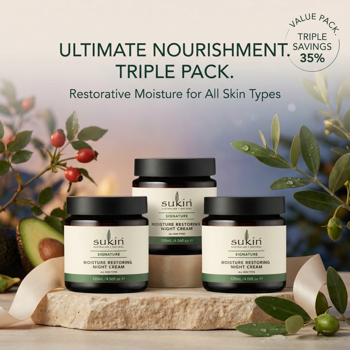 Sukin Moisture Restoring Night Cream 120ml x3