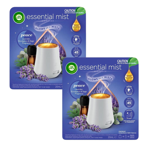 Air Wick Essential Mist Diffuser Peace Lavender Eucalyptus Sage 20mL x2
