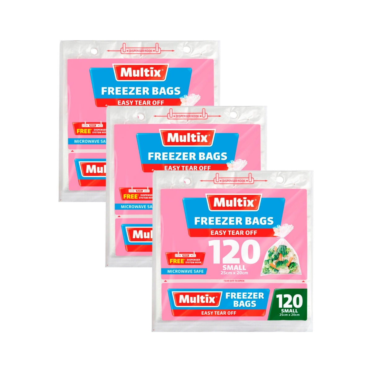 Multix Small Freezer Bags Tear Off 120pk x3