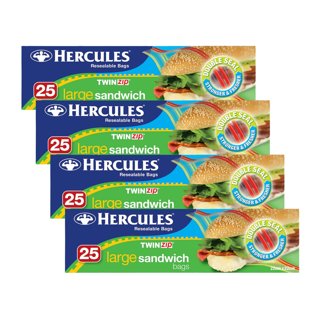 Hercules Large Sandwich Bags 25pk x4