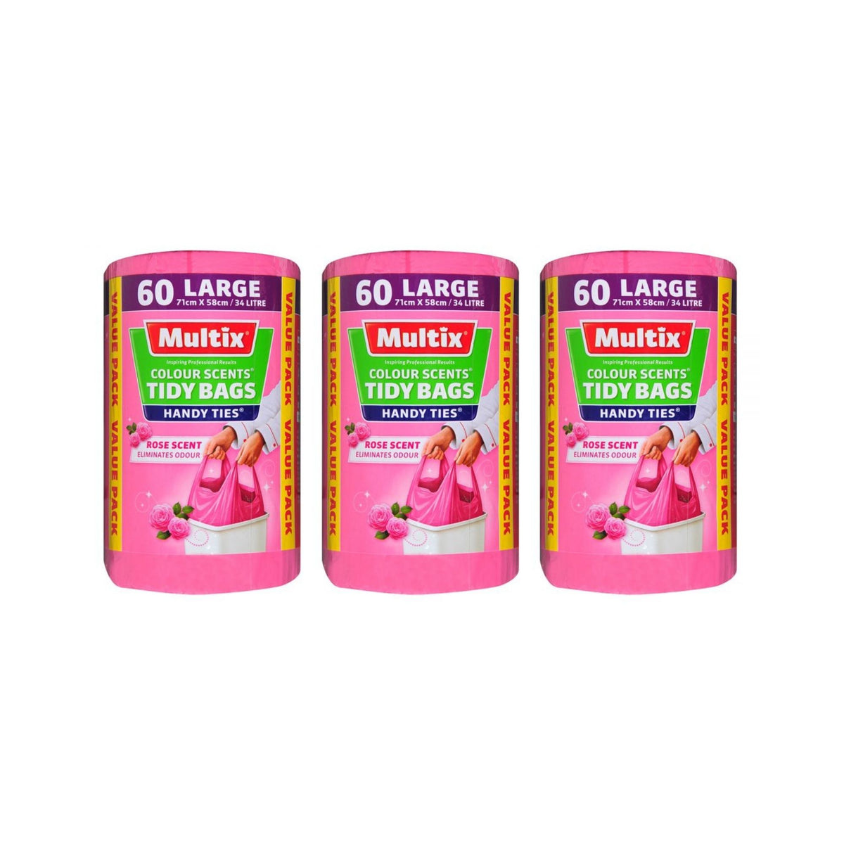 Multix Large Colour Scent Rose Kitchen Tidy Bags 60pk x3