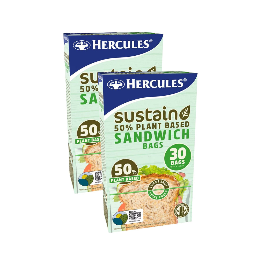 Hercules Sustain Plant Based Resealable Sandwich Bags 30pk x2