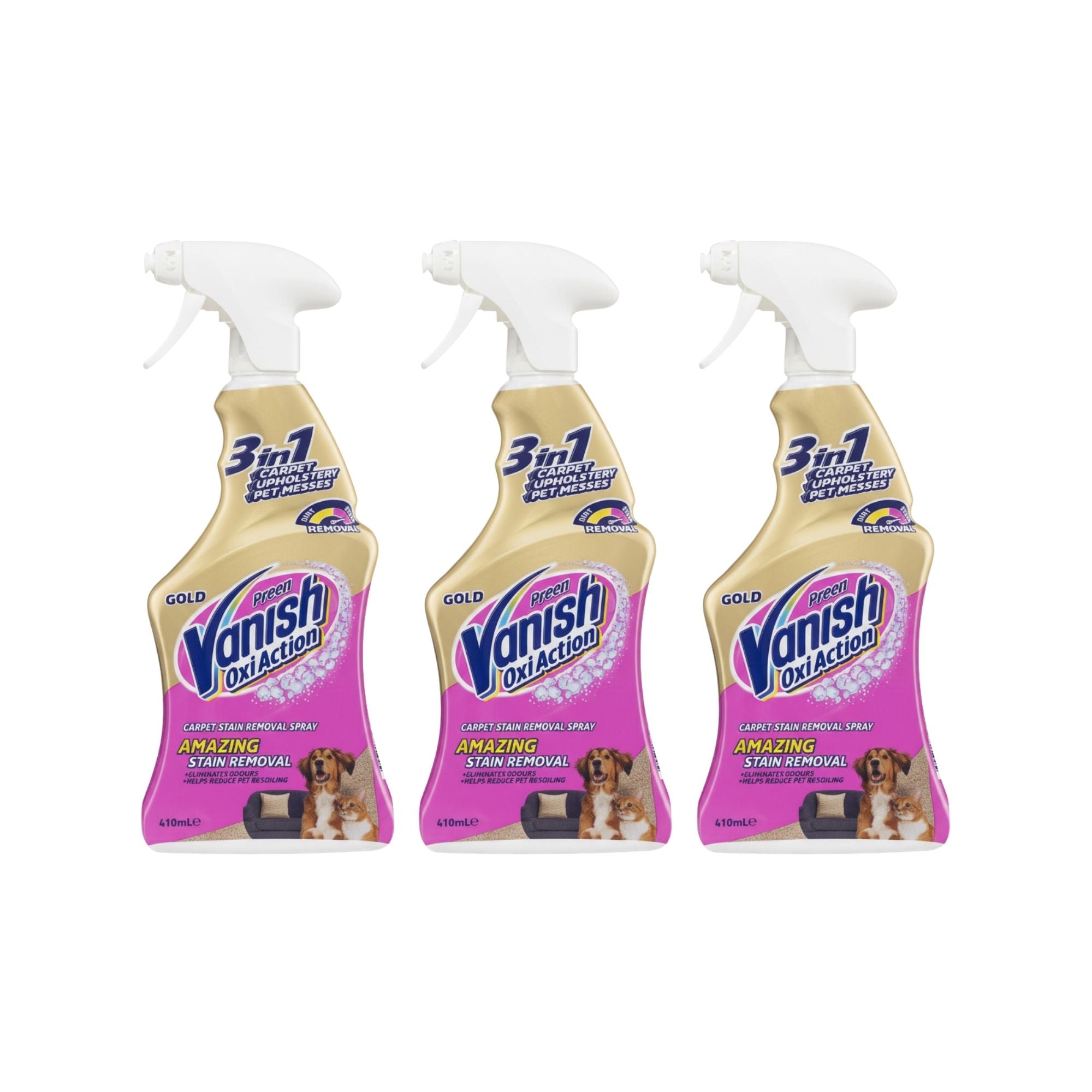 Vanish 410mL 3in1 Oxi Action Gold Carpet Stain Remover x3