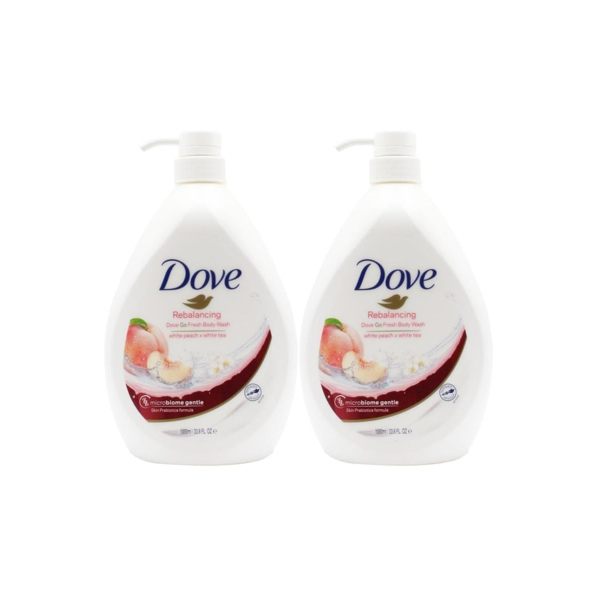 Dove 1L Rebalancing White Peach & Tea Body Wash x2
