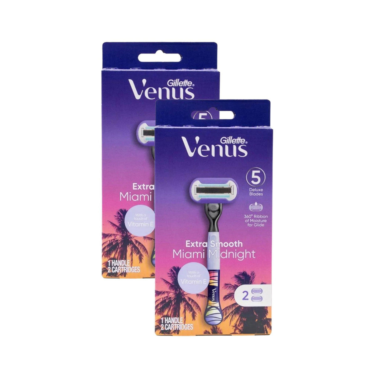 Gillette Venus Extra Smooth Miami Midnight 1 Handle & 2 Cartridges x2