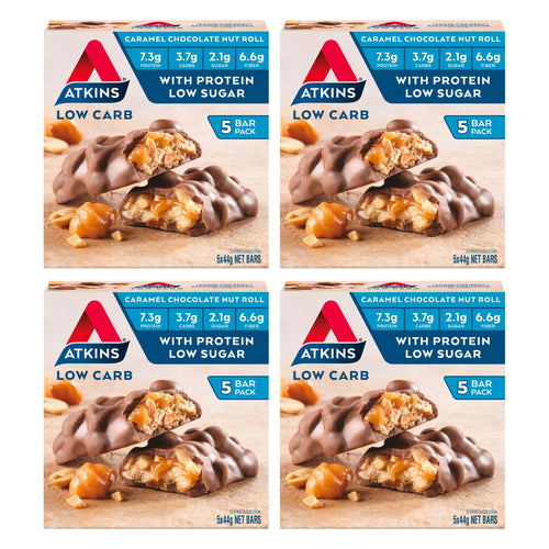 Atkins Caramel Chocolate Nut Roll Protein Snacks 5x44g x4
