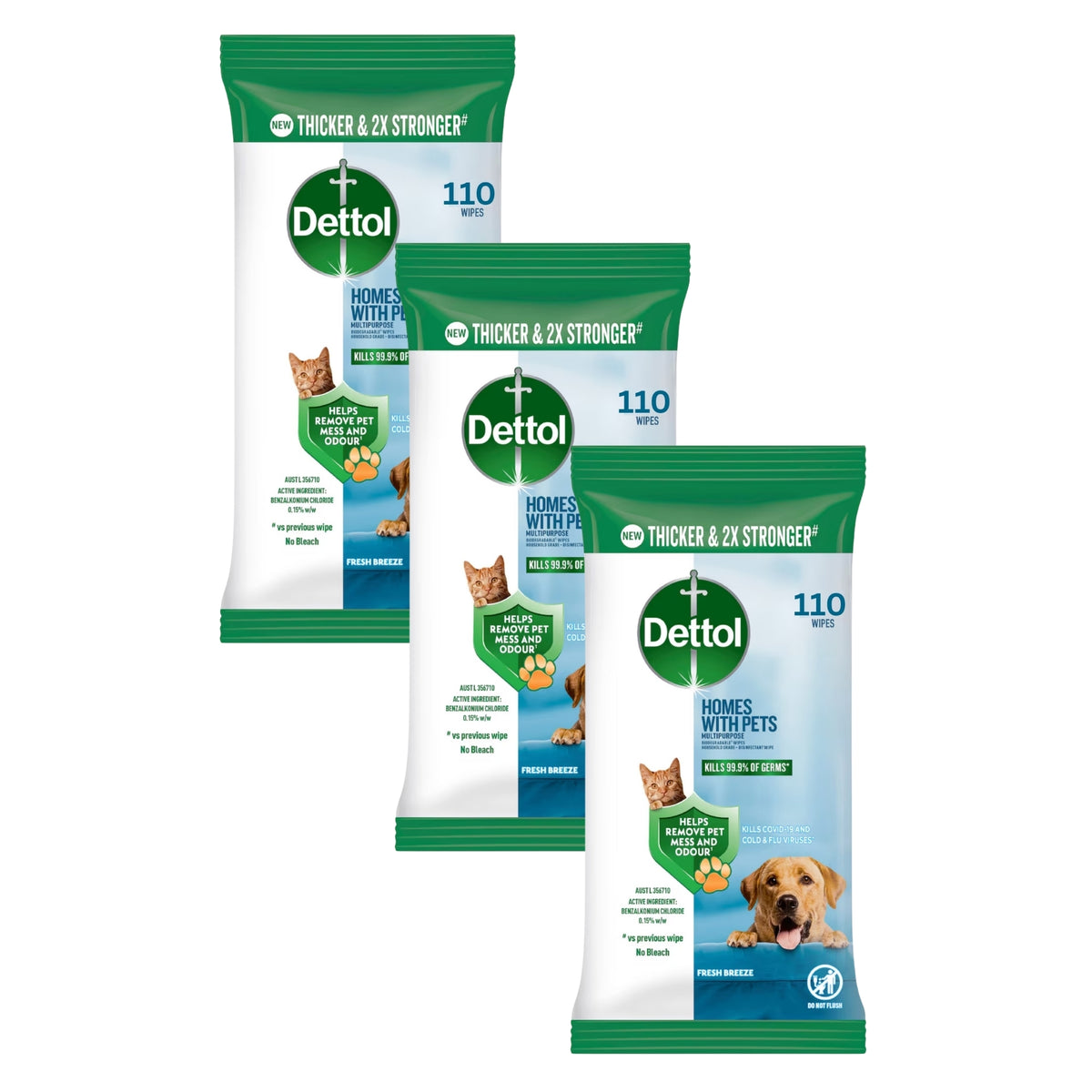 Dettol Wipes Homes With Pets Fresh Breeze 110pk x3
