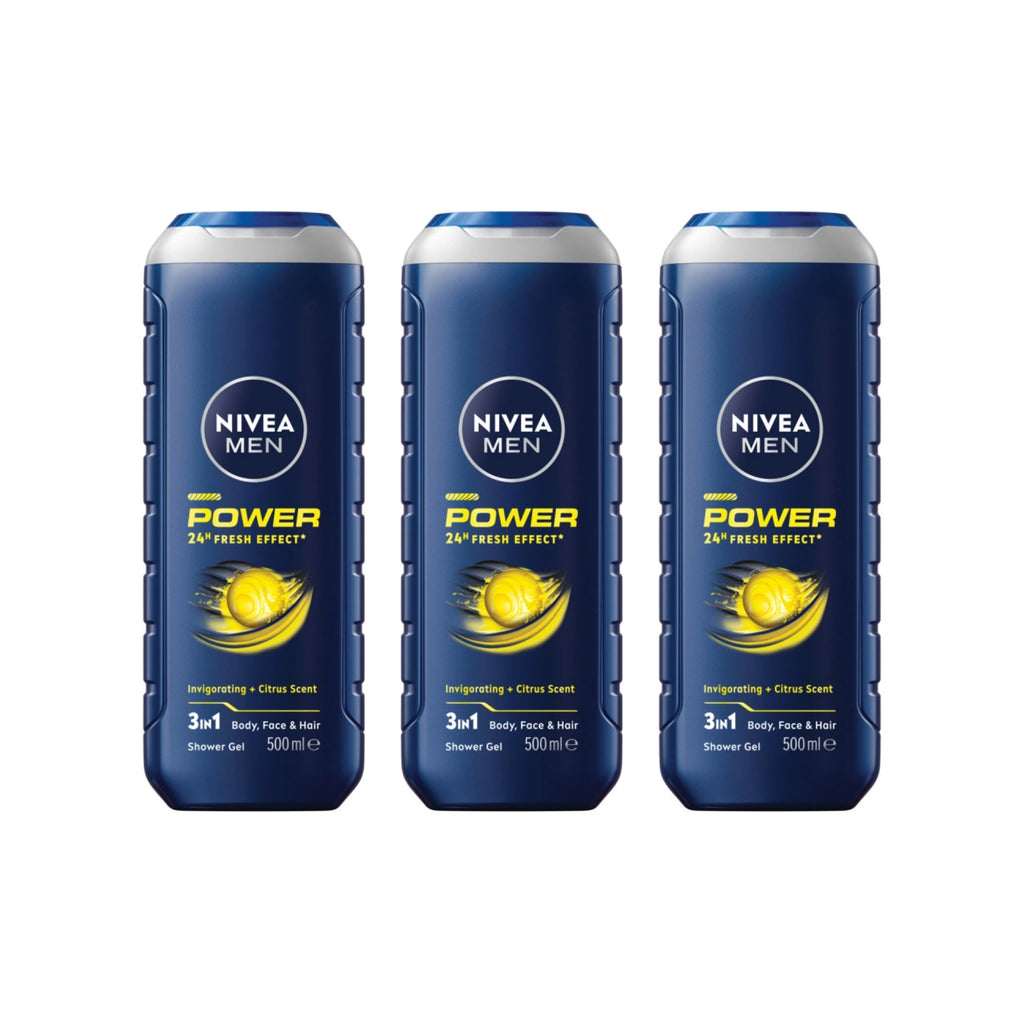 Nivea Men 500ml Power Fresh Shower Gel x3