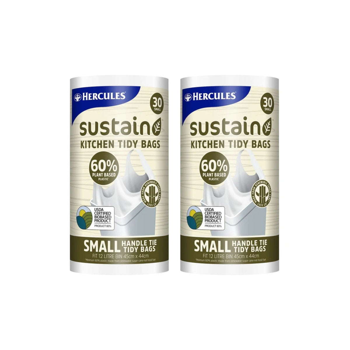 Hercules 12L Small Sustain Plant Based Kitchen Tidy Bags 30pk x2