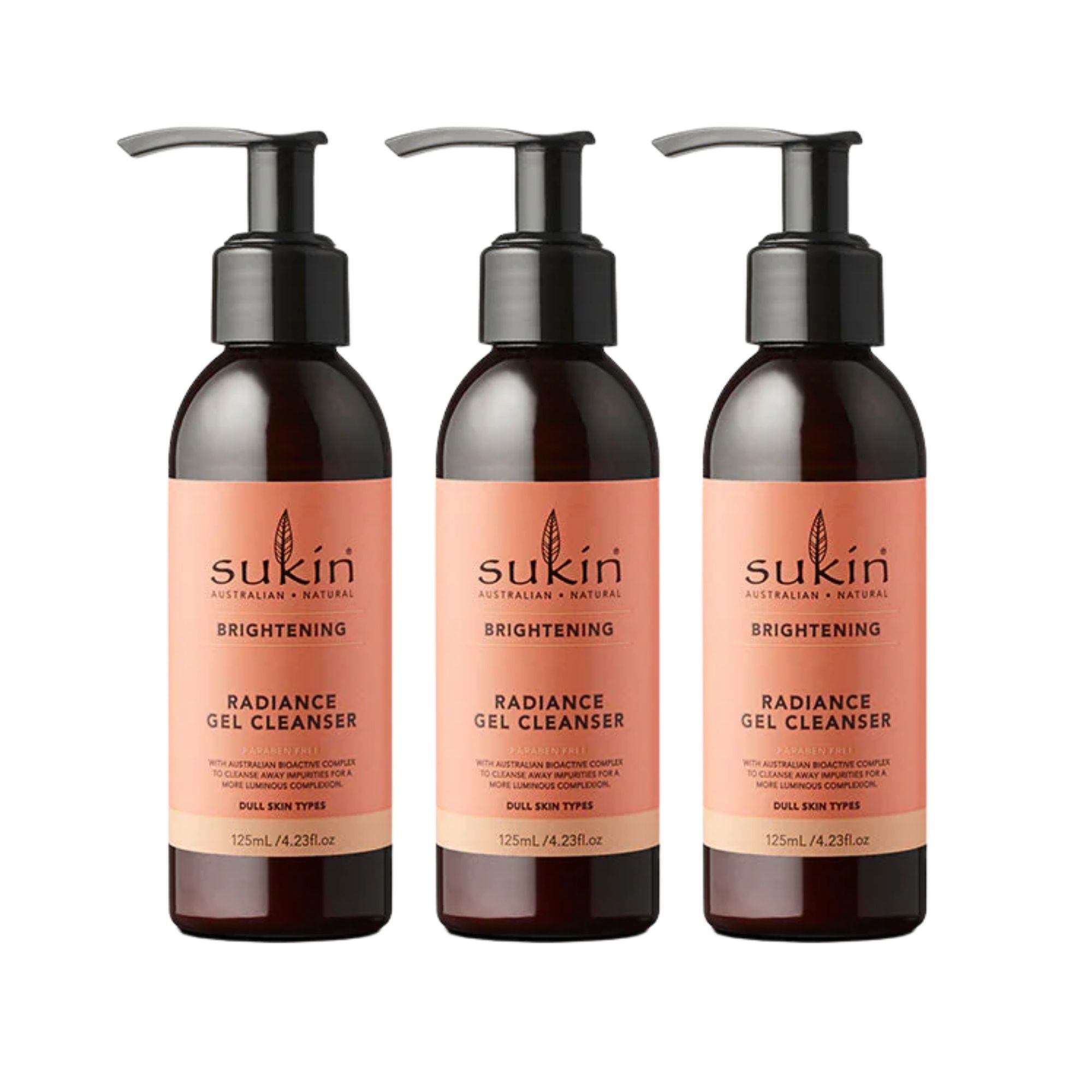Sukin 125mL Brightening Radiance Gel Cleanser x3