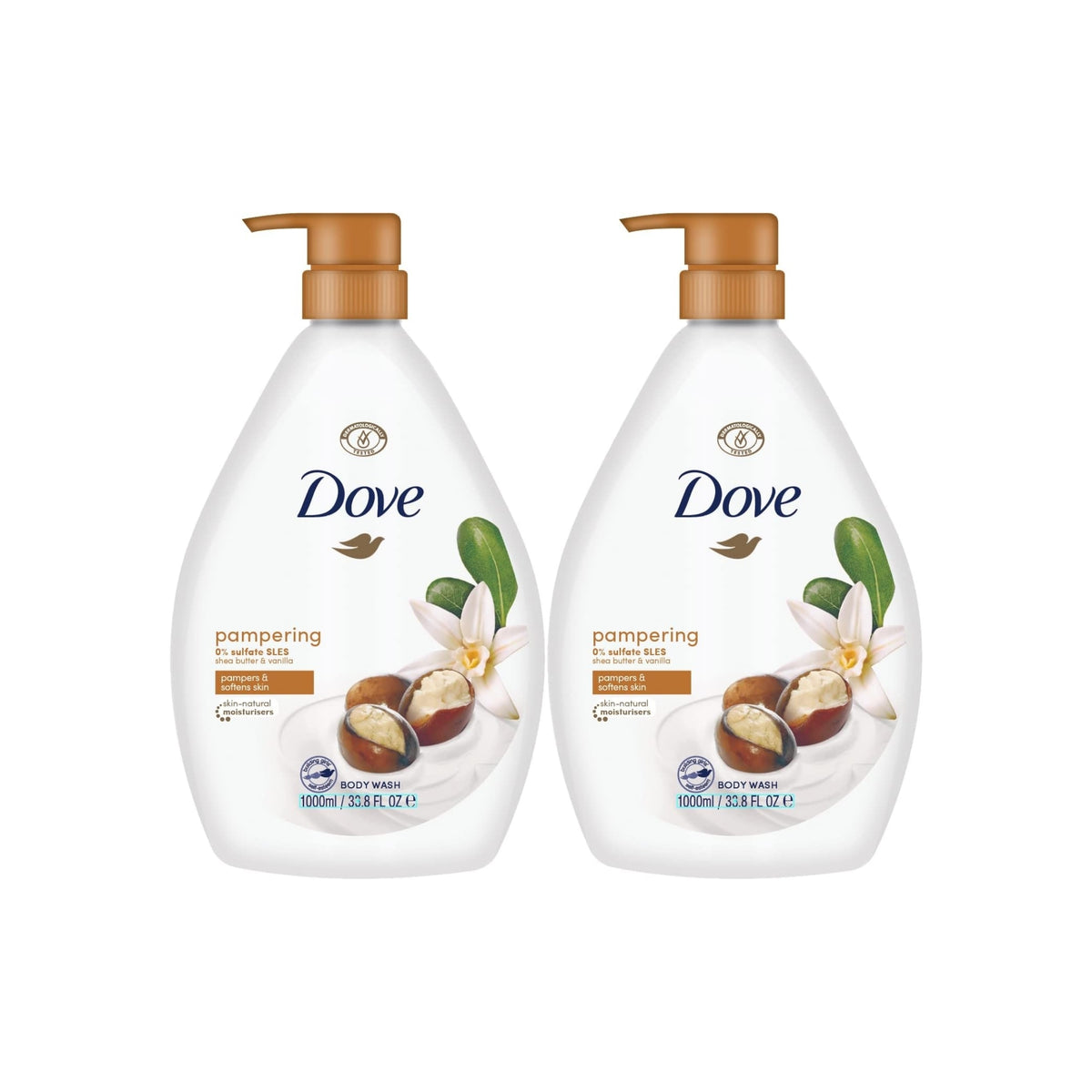 Dove 1L Pampering Shea Butter & Vanilla Body Wash x2