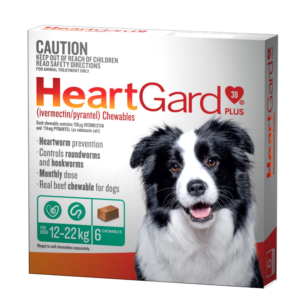 Heartgard 30 Plus Dog 12-22kg Green 6pk