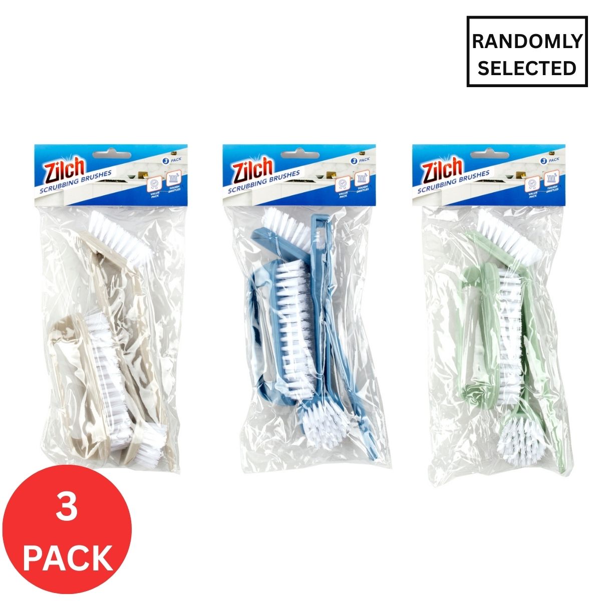 3x Zilch Dishwashing & Scrubber Brush 3pc Set