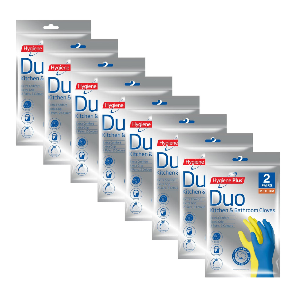 Hygiene Plus Duo Kitchen and Bathroom Gloves 2pk (Medium) x8