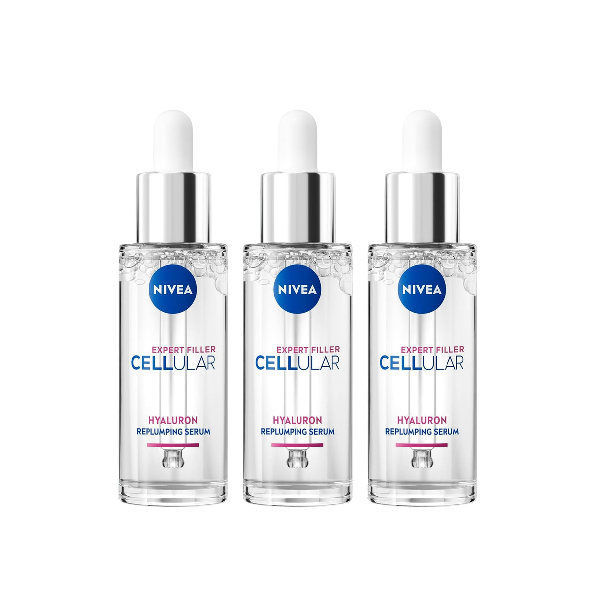 Nivea 30ml Cellular Filler Expert Replumping Hyaluronic Serum x3