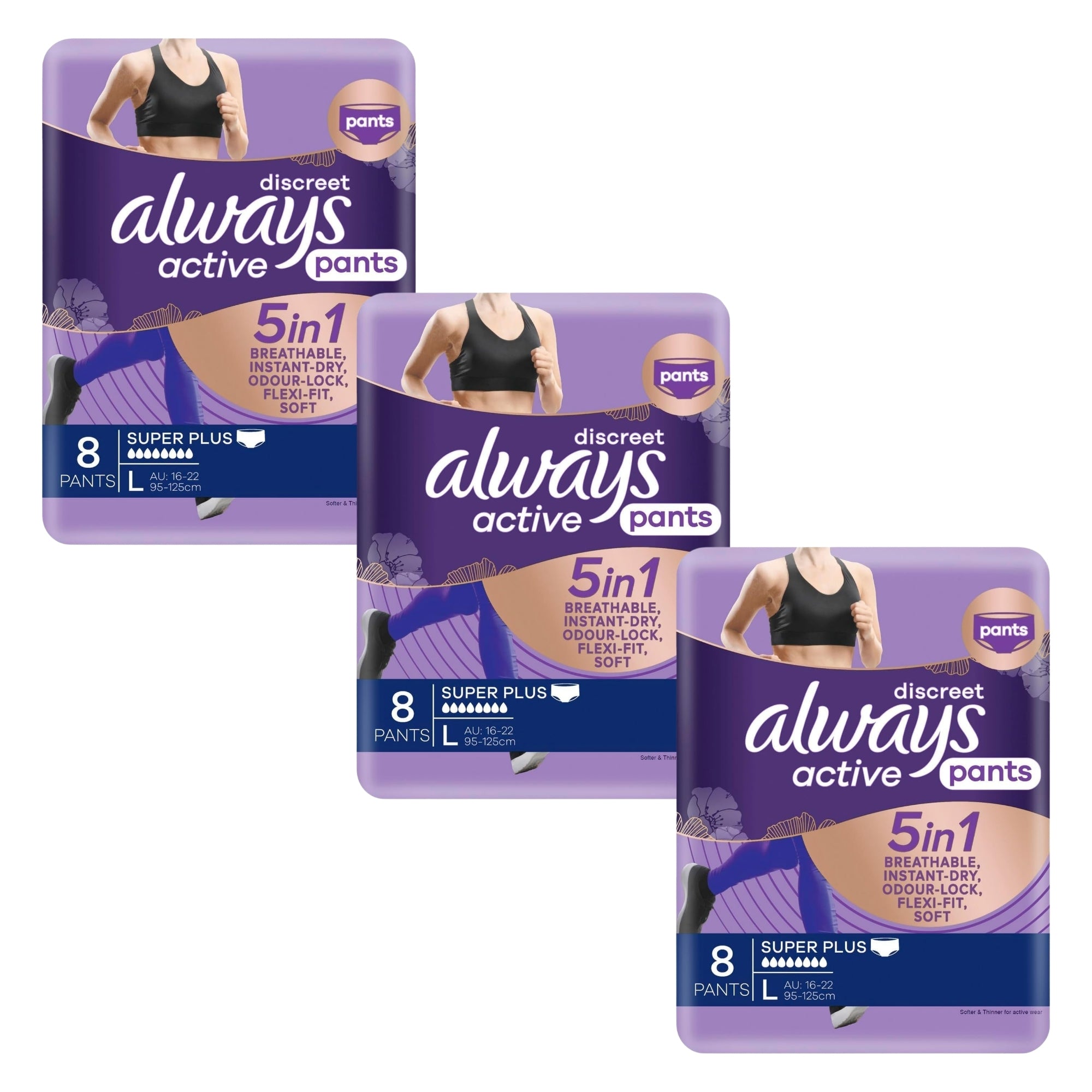 Always Discreet 5 in 1 Pants Large 16-22 95-125cm 8 Pack x3