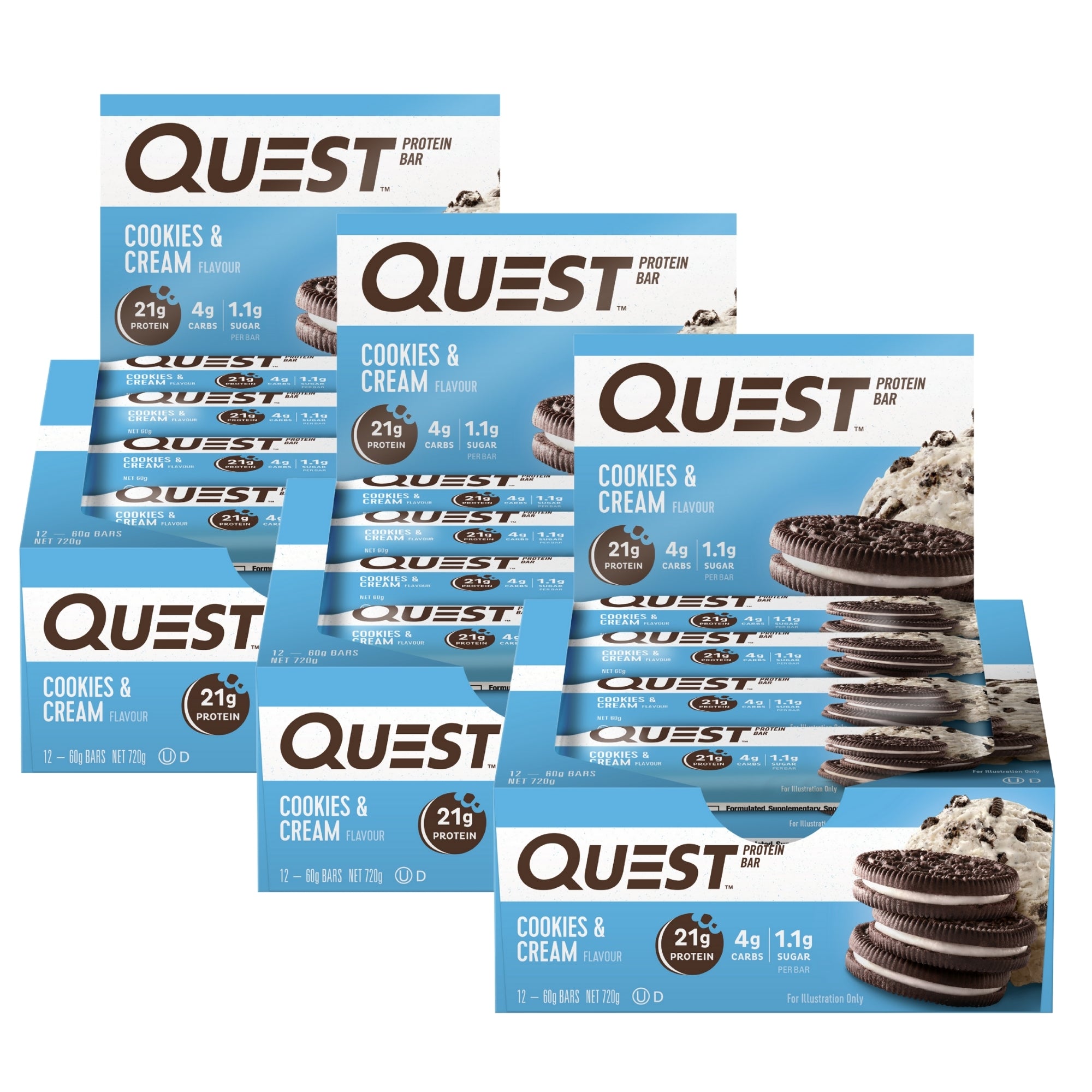 Quest Cookies & Cream Protein Bars 12x60g x3