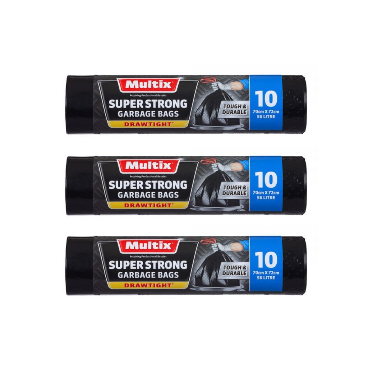 Multix 56L Superstrong Garbage Bags 10pk x3