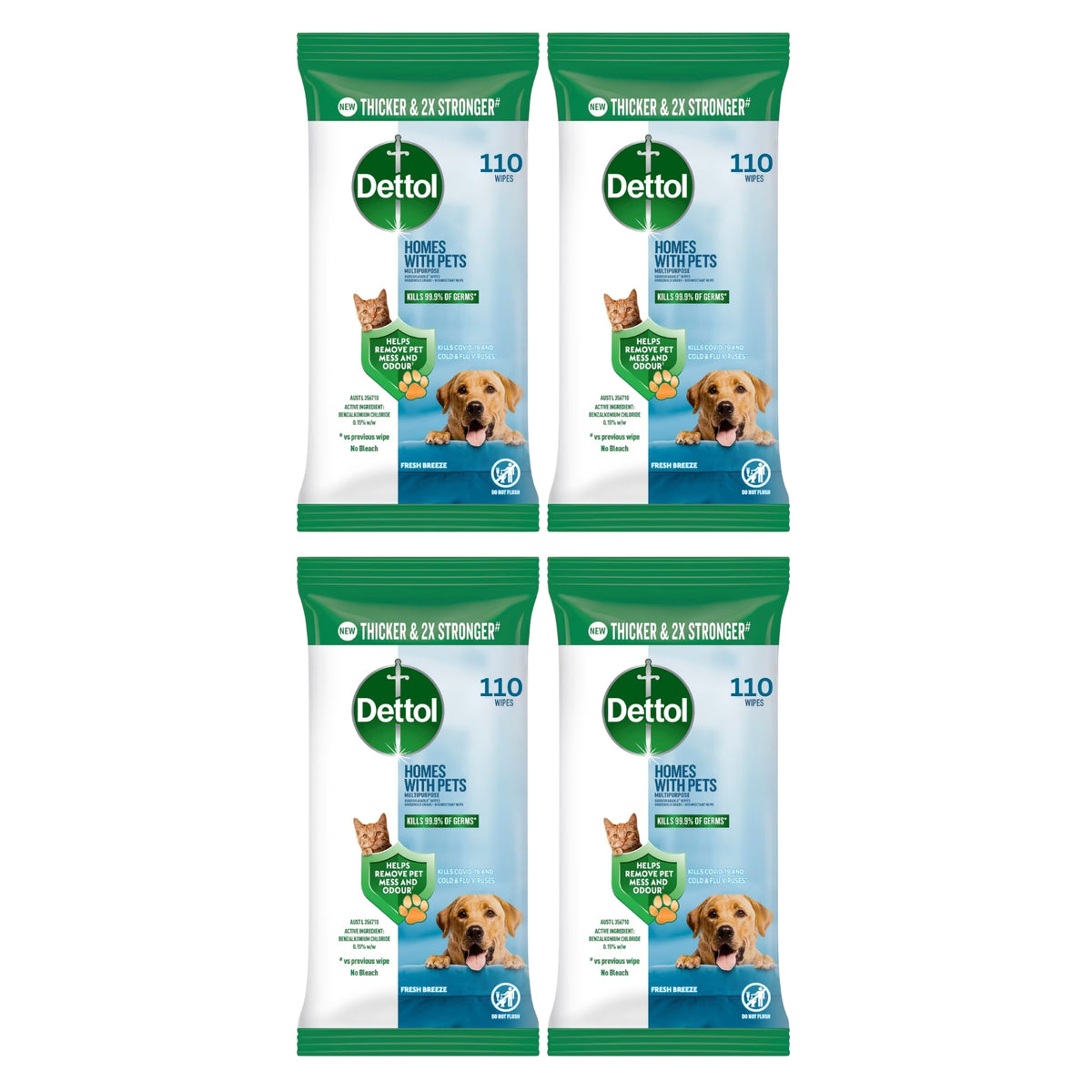 Dettol Wipes Homes With Pets Fresh Breeze 110pk x4