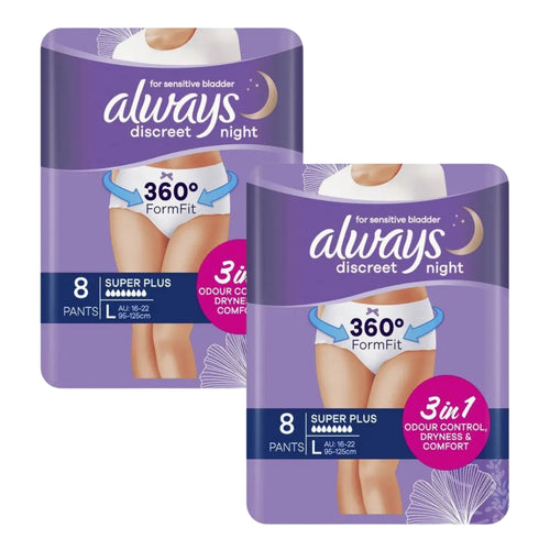 Always Discreet Night Pants Large 16-22 95-125cm 70-100cm 8 Pack x2