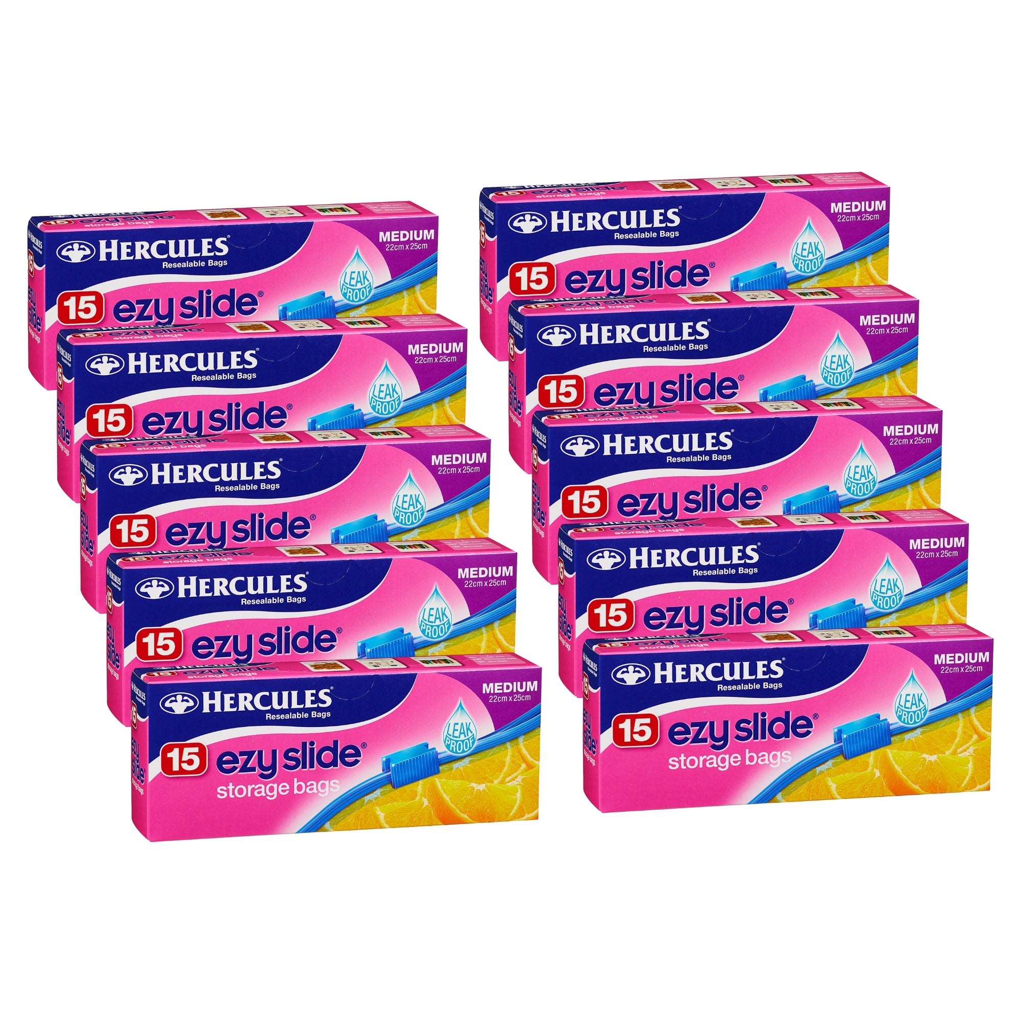 Hercules Ezy Slide Medium Storage Bags 15pk x10