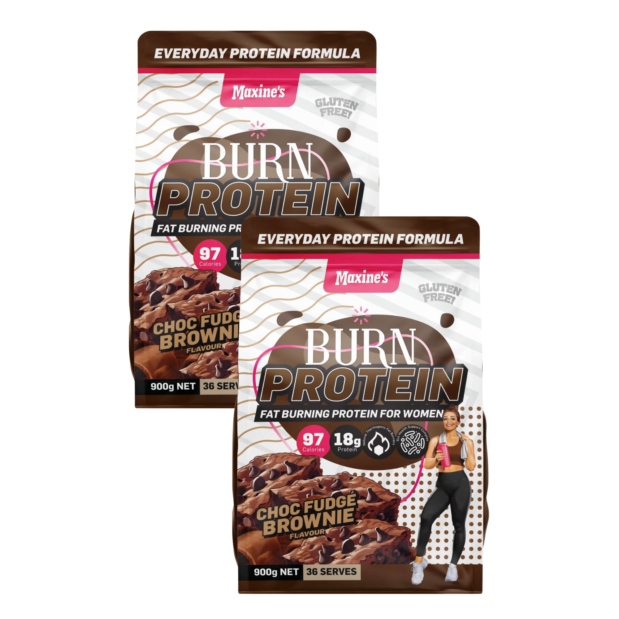 Maxines Burn Protein Choc Fudge Brownie 900g x2