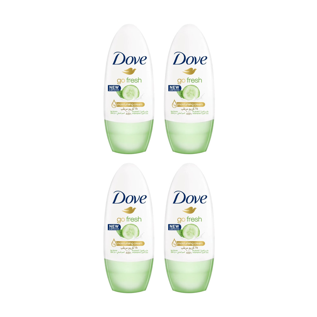 Dove 40ml Go Fresh Cucumber & Green Tea  Roll On Deodorant x4