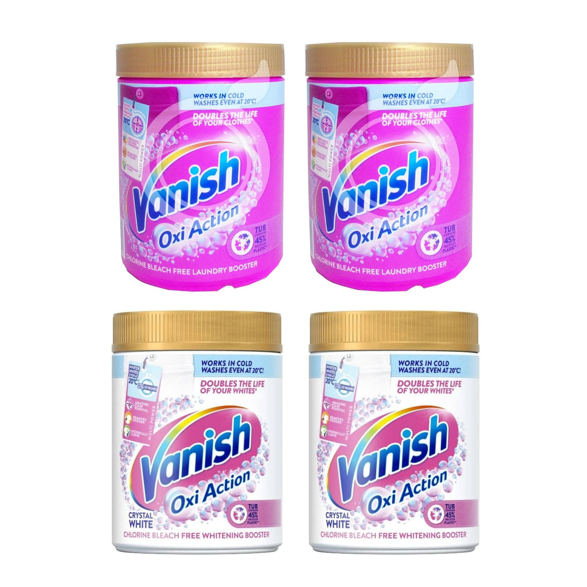 Vanish 1kg Gold Oxi Action Laundry Booster Colour & Crystal White 4pk