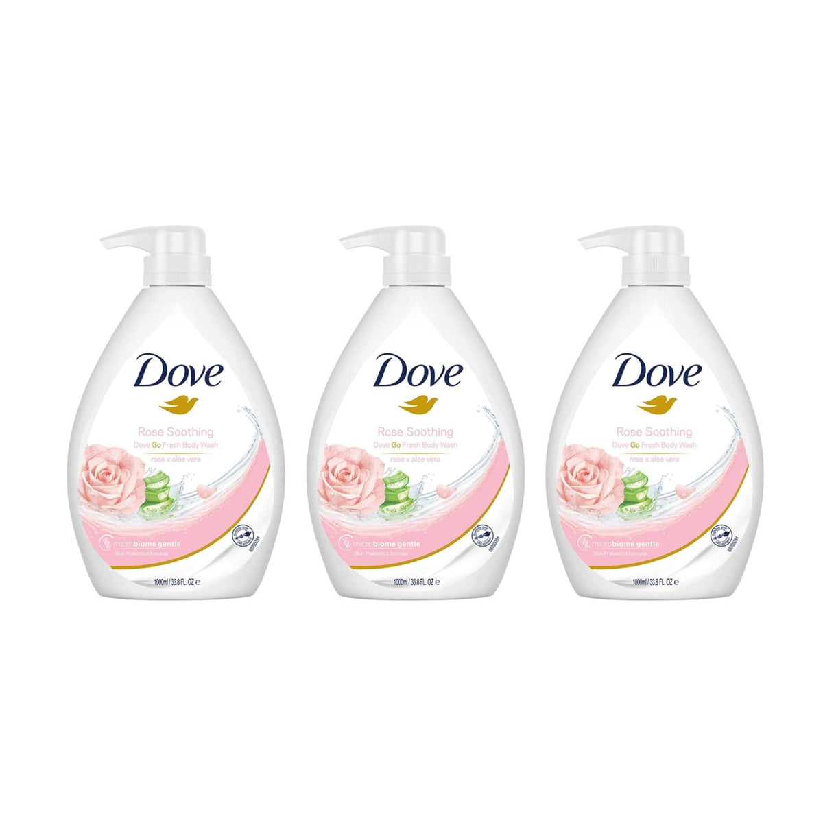 Dove 1L Soothing Rose & Aloe Vera Body Wash x3