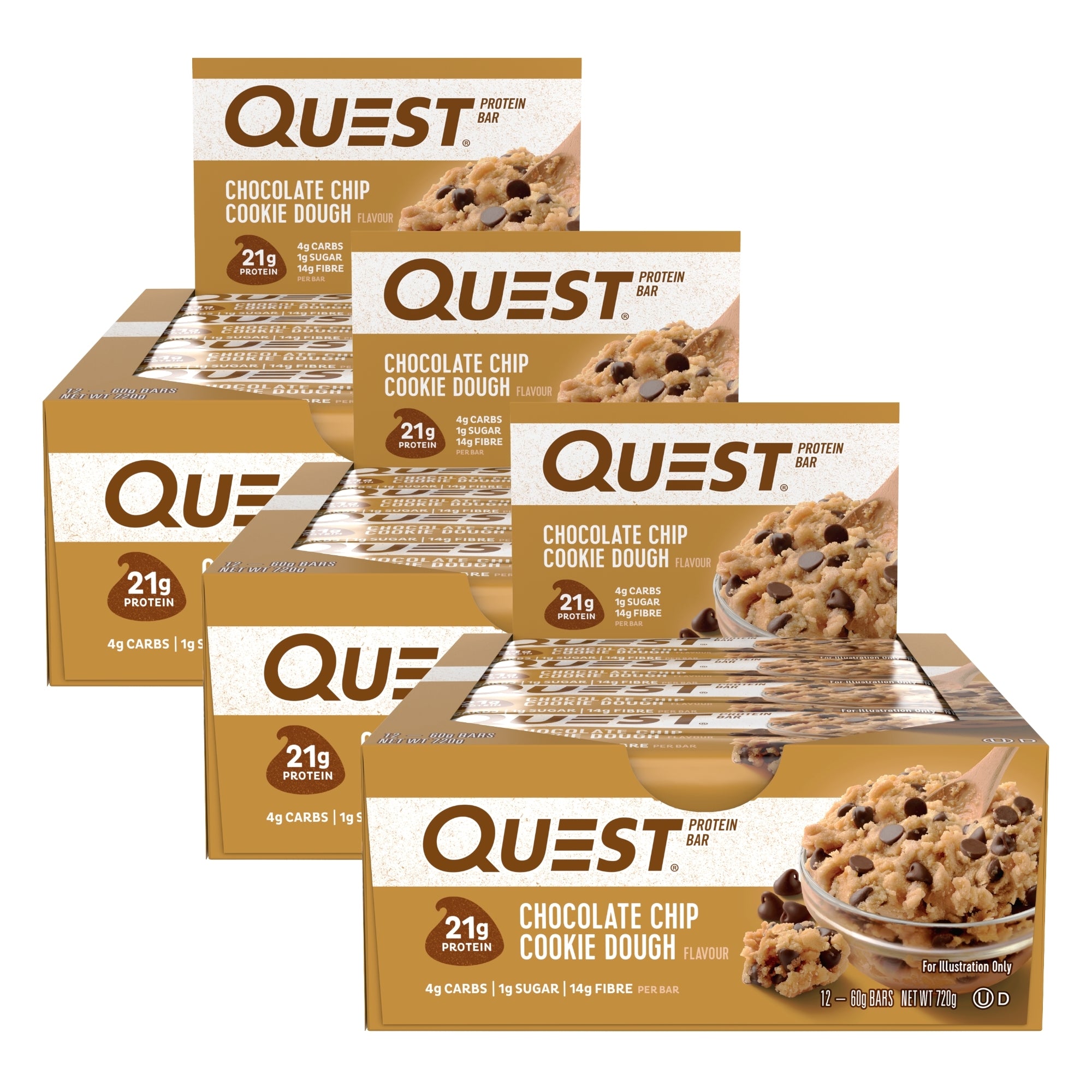 Quest Chocolate Chip Cookie Dough Protein Bars 12x60g x3