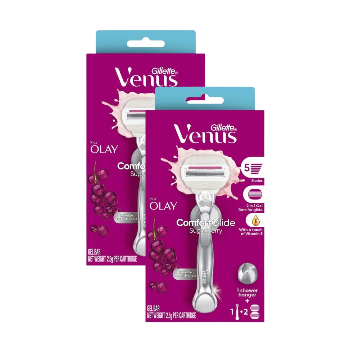 Gillette Venus Comfort Glide Sugarberry Handle & 2 Cartridges x2