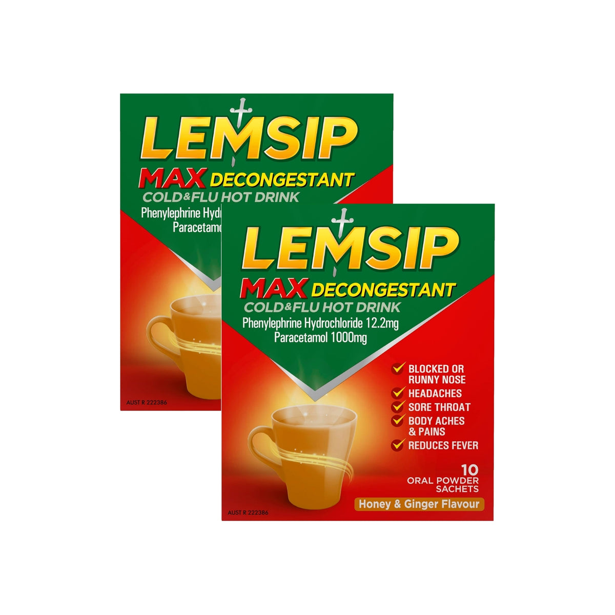 Lemsip Max Cold & Flu Decongestant Honey Ginger Hot Drink 10pk x2
