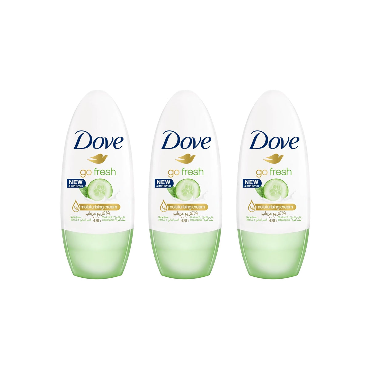 Dove 40ml Go Fresh Cucumber & Green Tea  Roll On Deodorant x3