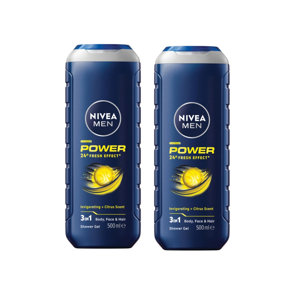 Nivea Men 500ml Power Fresh Shower Gel x2