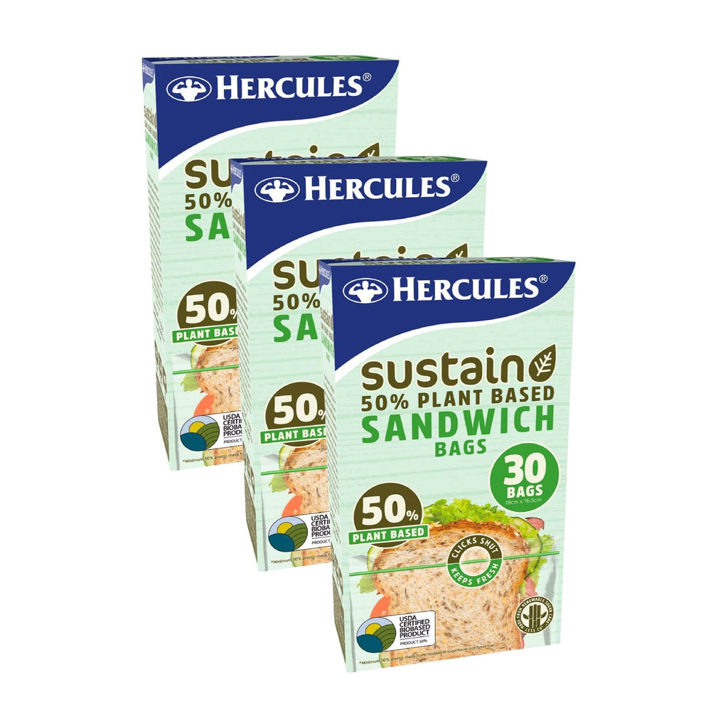 Hercules Sustain Plant Based Resealable Sandwich Bags 30pk x3
