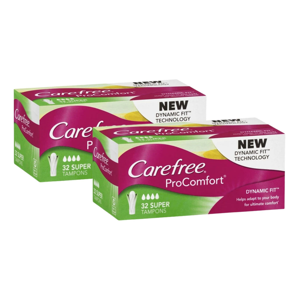 Carefree Super Tampons Pro Comfort Dynamic Fit 32pk x2