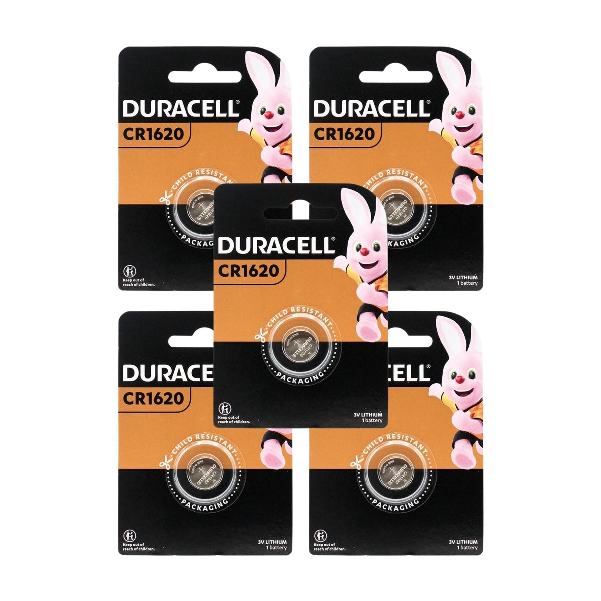 Duracell CR1620 3V Lithium Coin Battery x5