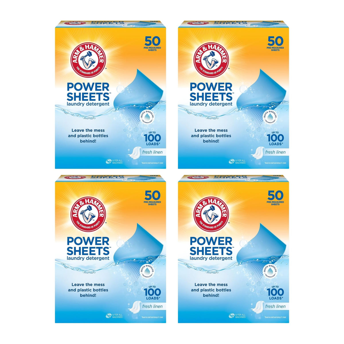 Arm & Hammer Laundry Detergent Power Sheets 50pk x4