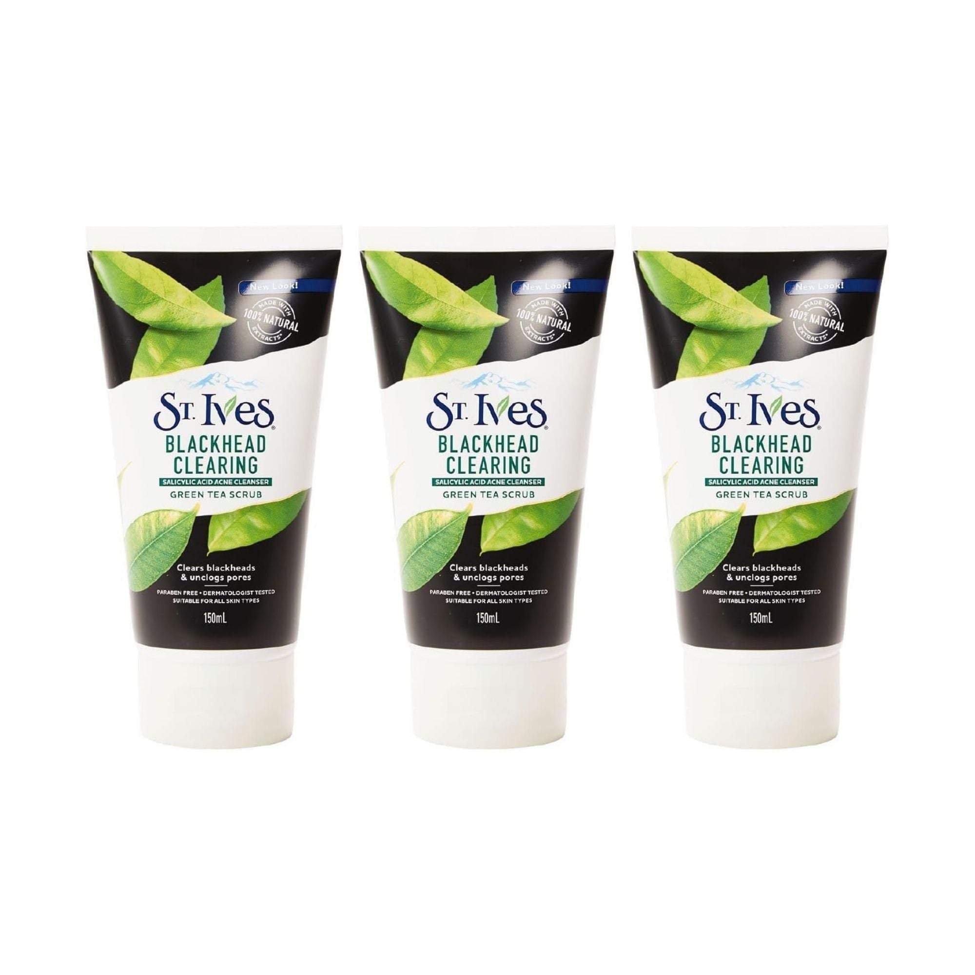 St Ives 150mL Green Tea Blackhead Clearing Acne Cleanser Scrub x3