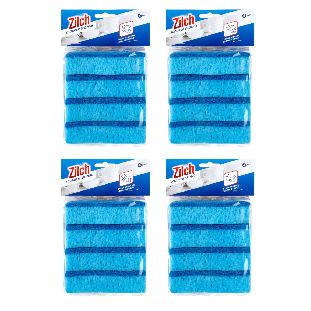 4x Zilch 10cm Sponge Scourer 4pk