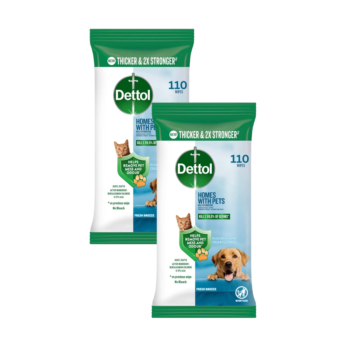 Dettol Wipes Homes With Pets Fresh Breeze 110pk x2
