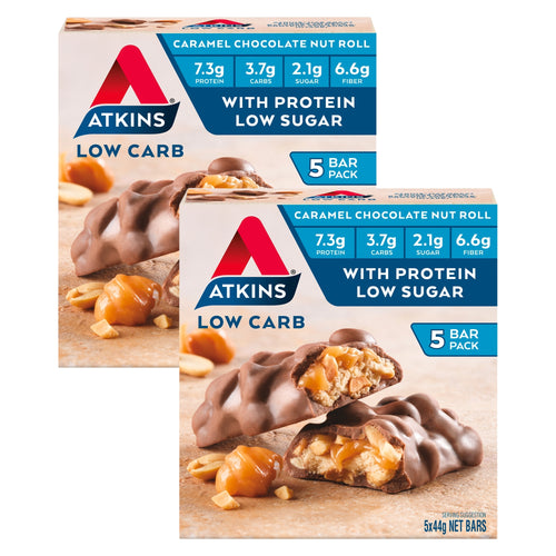 Atkins Caramel Chocolate Nut Roll Protein Snacks 5x44g x2
