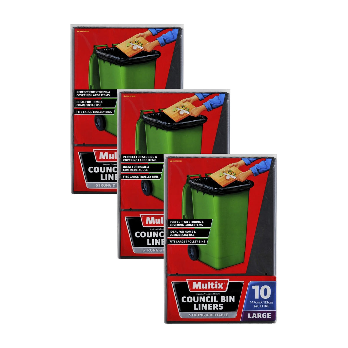 Multix Large 240L Council Bin Liner 10pk x3