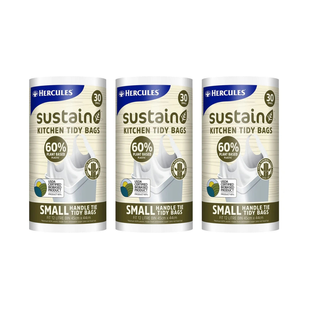 Hercules 12L Small Sustain Plant Based Kitchen Tidy Bags 30pk x3