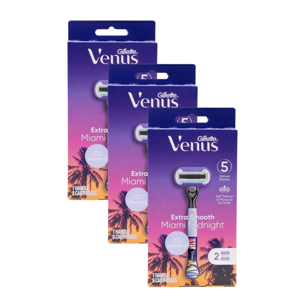 Gillette Venus Extra Smooth Miami Midnight 1 Handle & 2 Cartridges x3